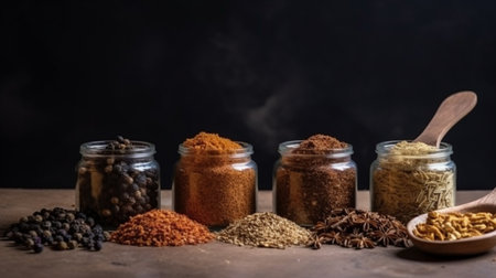 Front view of various dried spicesの素材