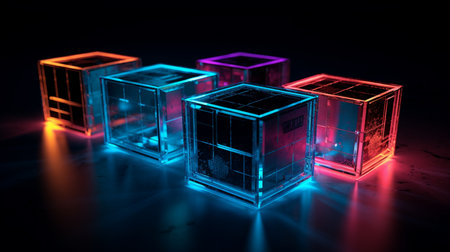Glowing Blocks: Colored Neon-Lit Cubesの素材