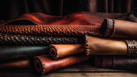 Leather rolls background hand made concept factory or manufacturingの素材