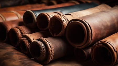 Leather rolls background hand made concept factory or manufacturingの素材