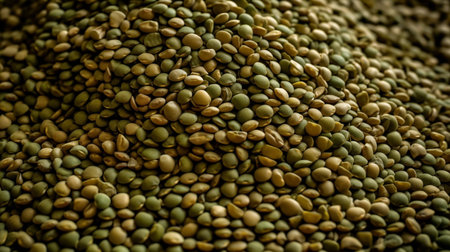 Pile of green lentil grains background surface textureの素材