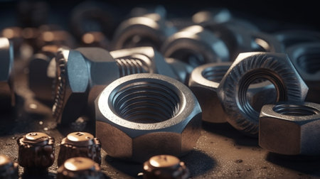 Stainless Steel Nuts. Bolt and Nut in metal.の素材