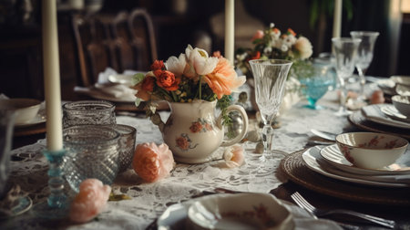 Wedding table setting in rustic styleの素材
