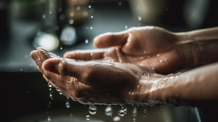 Woman washing hands with soapの素材