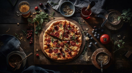 pizza food photography, top viewの素材