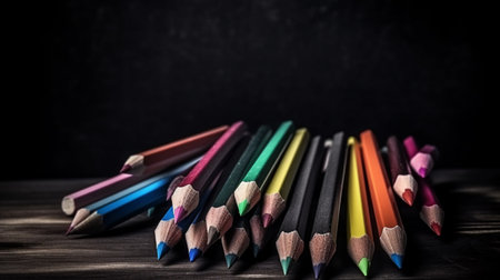 colored pencils  on Dark chalk board with copy spaceの素材