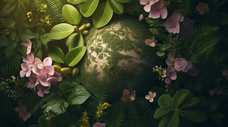 earth surrounded by flowers and foliage,の素材