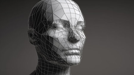 males head with wireframe on halfの素材