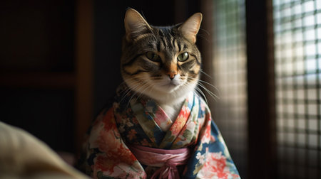 kimono cat portrait, front viewの素材