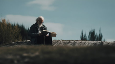 old man reading Bookの素材