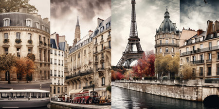 paris City, Famous places collageの素材