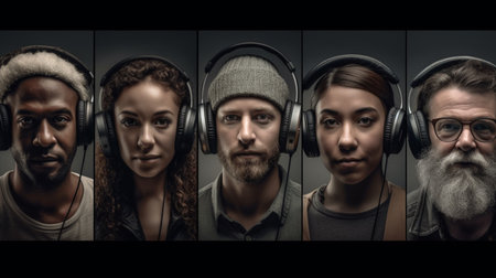 people of various nationalities listening to musicの素材