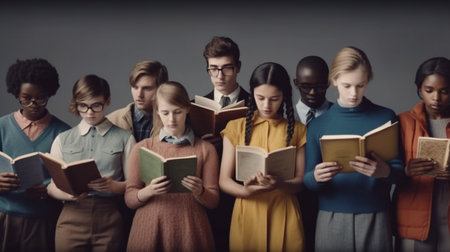 people of various nationalities reading booksの素材