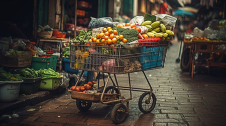 shopping cart in the marketの素材