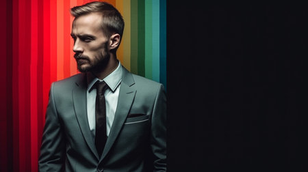 Portrait of a handsome young man in a suit. Men's beauty, fashion.の素材