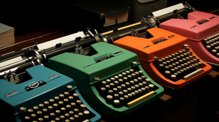 Vintage typewriter and books on the table. Retro style.の素材