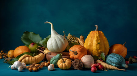 A Thanksgiving autumn harvest background of pumpkinsの素材