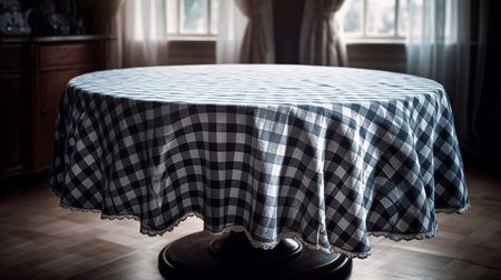 A round table covered with a table clothの素材