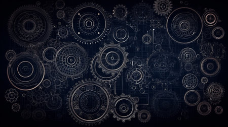 Mechanical gear wheels background. Engineering and technology theme. 3D Renderingの素材