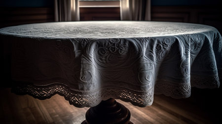 A round table covered with a table clothの素材