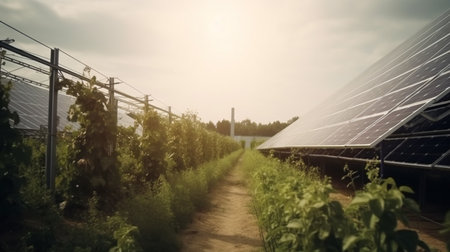 Solar panels in the field. Alternative energy source. Solar panels in the field.の素材