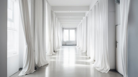 Bright white hall, white curtainの素材