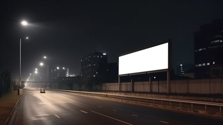 Blank advertising billboard in a largescale square outdoor highway at nightの素材