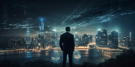 Business man on future network cityの素材