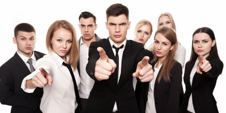 Business people pointing at the camera isolated on whiteの素材