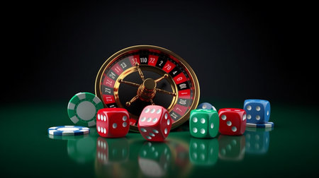 Casino element isolation on the colorful, Slot machine, Roulette while, Dice, Casino chipの素材