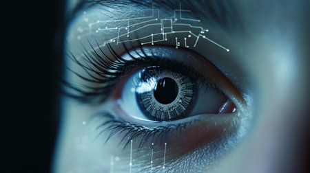 Close up of female eye with digital vision concept. 3D renderingの素材