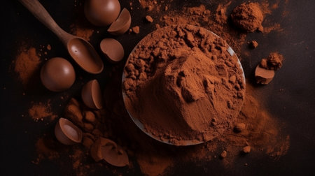 Chocolate covered in cocoa powder. top viewの素材