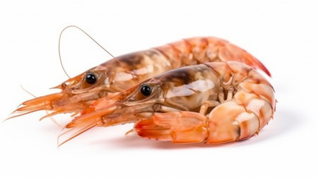 Cooked unshelled tiger shrimps isolatedの素材