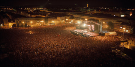 Concert venue surrounded by thousands of peopleの素材
