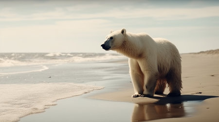 Climate change concept. polar bear in beach on summer day.の素材