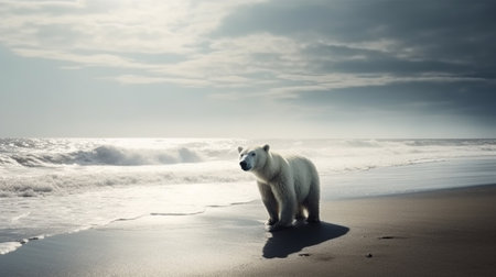 Climate change concept. polar bear in beach on summer day.の素材