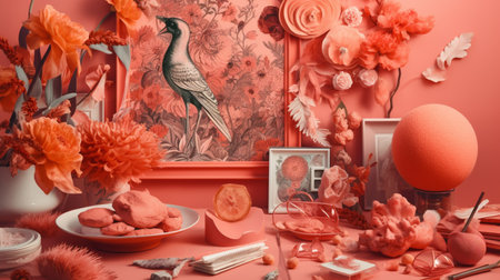 Creative collage in Living Coral color mood boardの素材