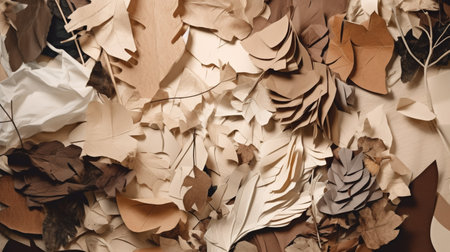 Creative fall atmosphere art mood board. Handmade collage made of magazines and torn paper cut clippings. Mixed texture background with space for text. Beige, brown and taupe colorsの素材