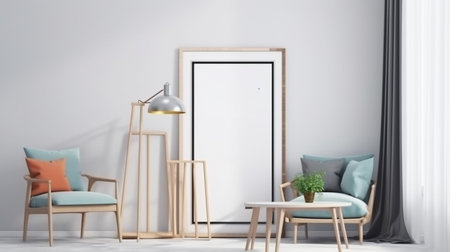 Mockup poster frame in modern interior backgroundの素材