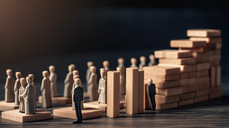Domino effect in business. One businessman leader falls and brings down other figures of employeesの素材
