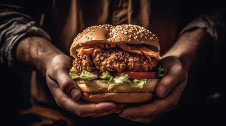 Fast food and diet. Hands hold the chicken.の素材