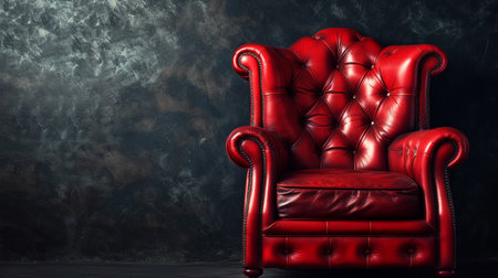 Luxury red leather armchair on dark wall background. 3d renderingの素材