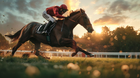 Jockey during horse racesの素材