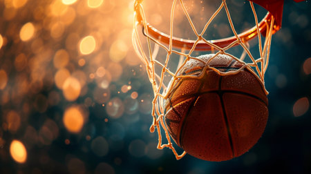 Basketball ball scored in the basketの素材