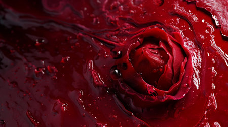 Red rose with water drops close-up macro photography, abstract backgroundの素材