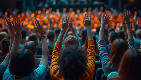 Audience clapping at a concert - rear view of unrecognizable peopleの素材