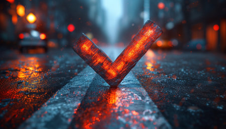 Red cross symbol on the street at night. 3D rendering.の素材
