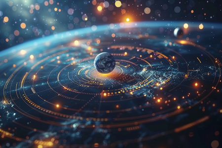 Earth planet in space. Technology and science concept. 3D Renderingの素材