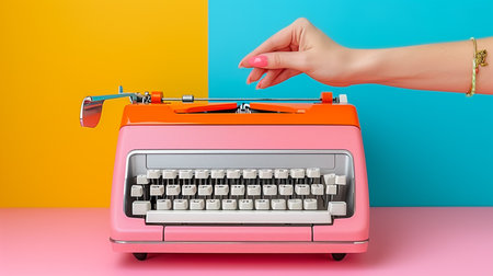 Old typewriter and books on the table in a coffee shop.の素材