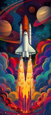 Space rocket flying in space. Vector illustration for your design.の素材